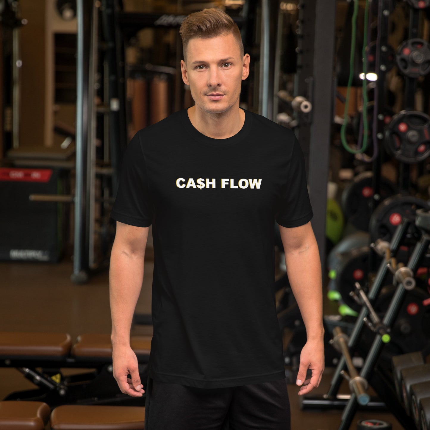 CA$H FLOW - White Text - Gold Edge - T-Shirt