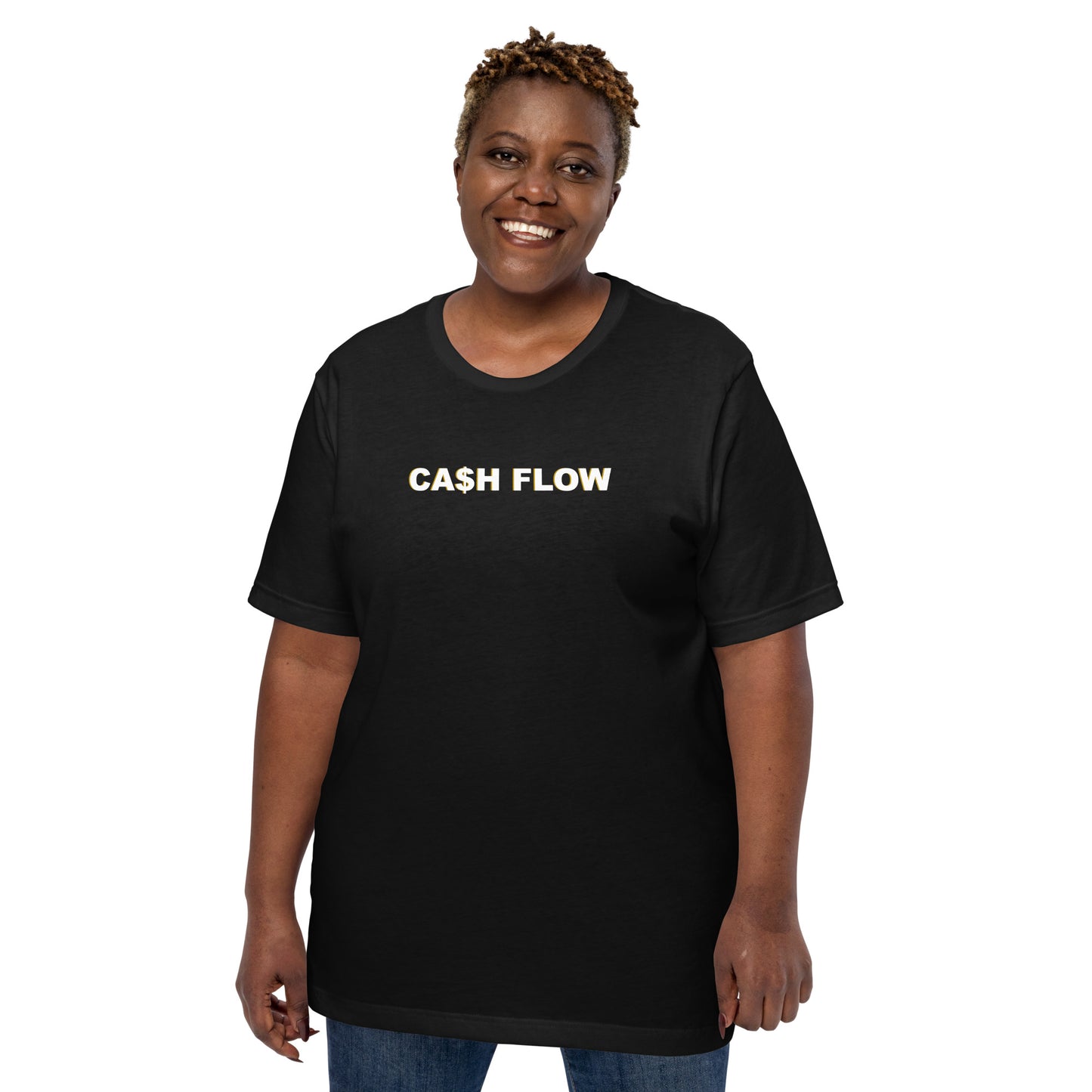 CA$H FLOW - White Text - Gold Edge - T-Shirt