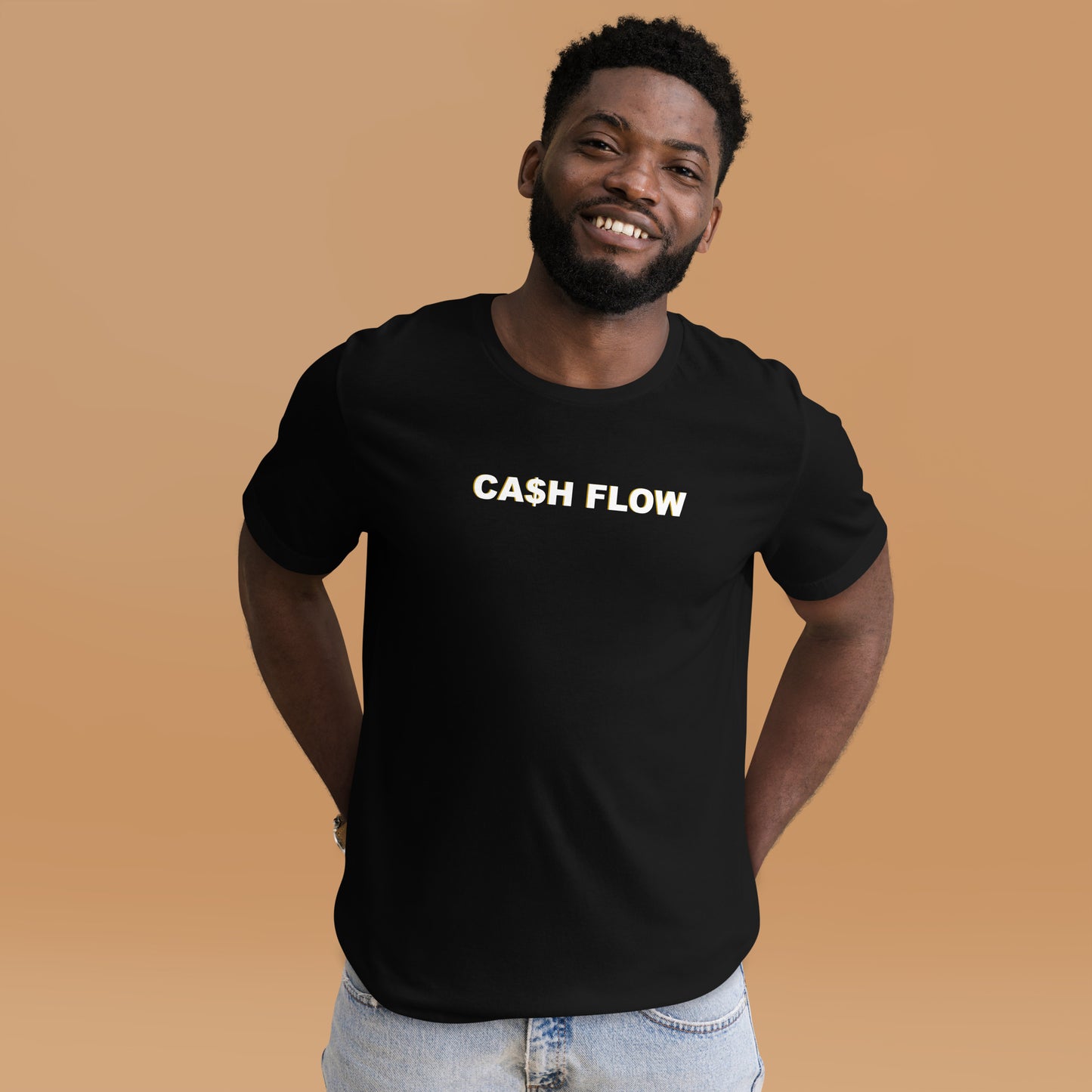 CA$H FLOW - White Text - Gold Edge - T-Shirt