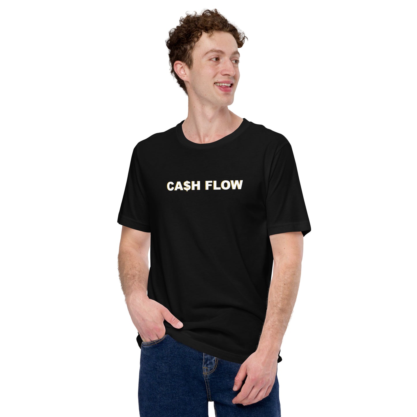 CA$H FLOW - White Text - Gold Edge - T-Shirt